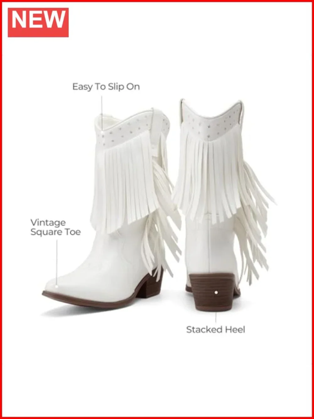 Girls Cowboy Western Boots Faux Leather Square Toe Mid-Calf